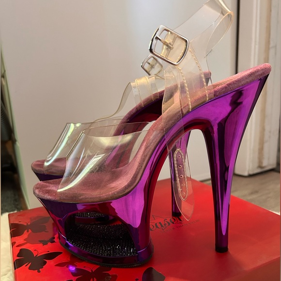 Pleaser Moon 7” Heels. Purple Chrome. - Picture 2 of 10